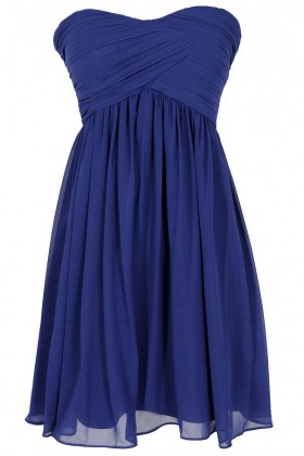 Night To Remember Strapless Chiffon Designer Dress in Bright Blue